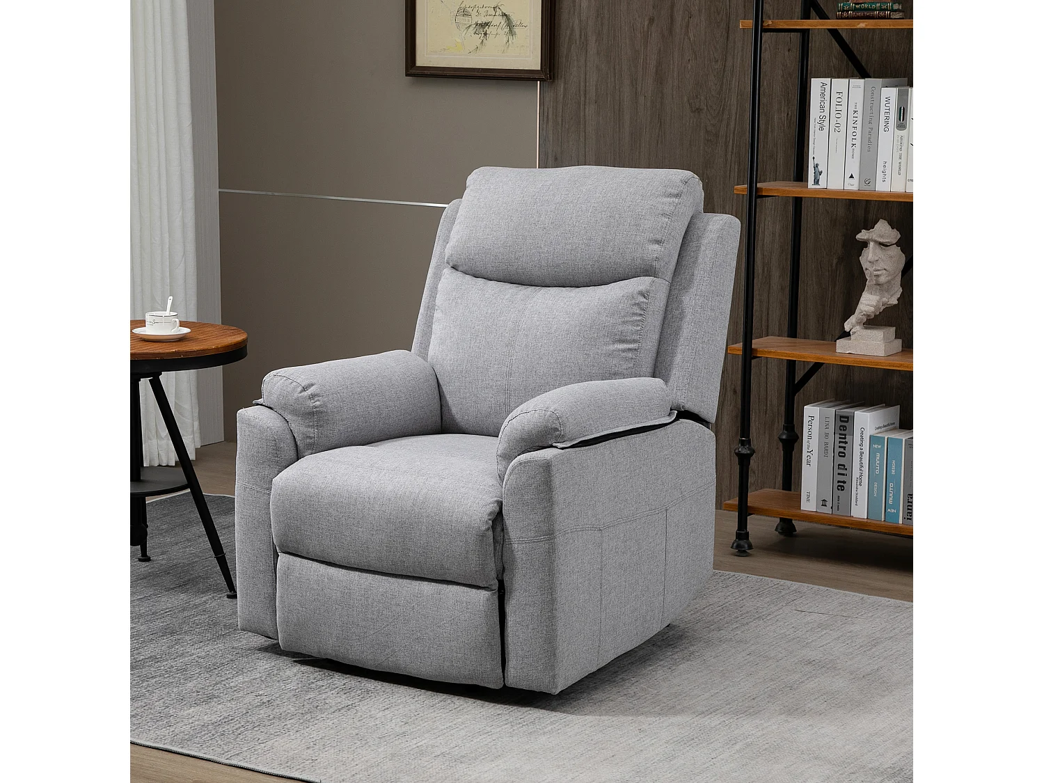 Poltrona alzapersona e reclinabile con telecomando in tessuto grigio