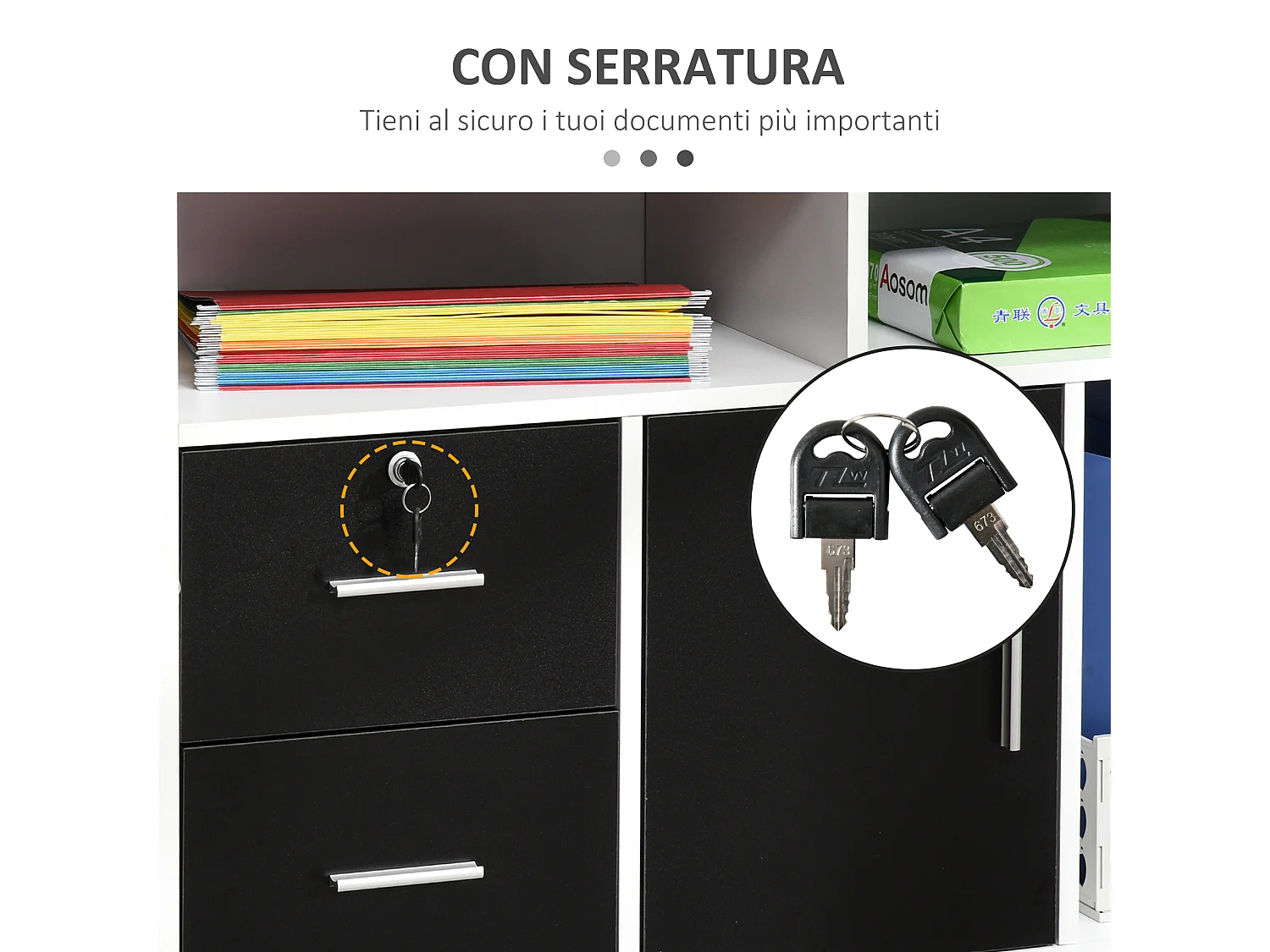 Mobile porta stampante multiuso con cassetti in legno nero e bianco