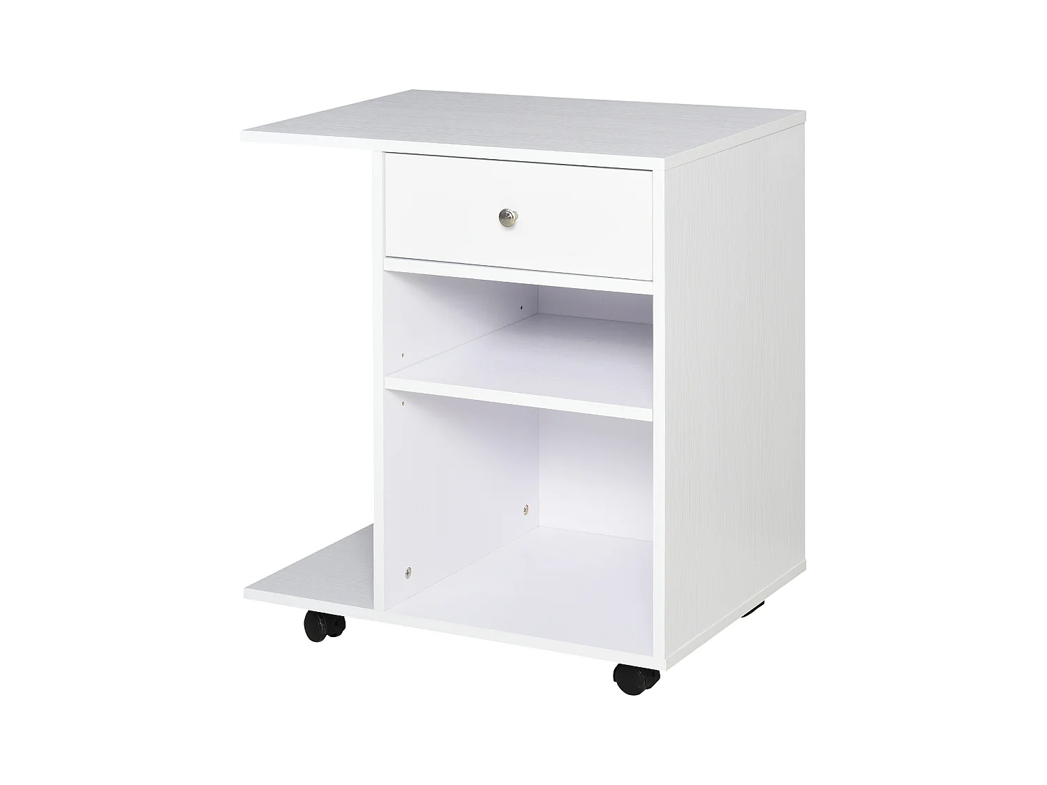Mobile per stampante con 4 ruote e mensola in legno bianco