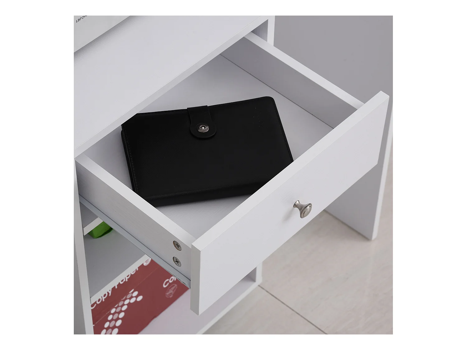 Mobile per stampante con 4 ruote e mensola in legno bianco