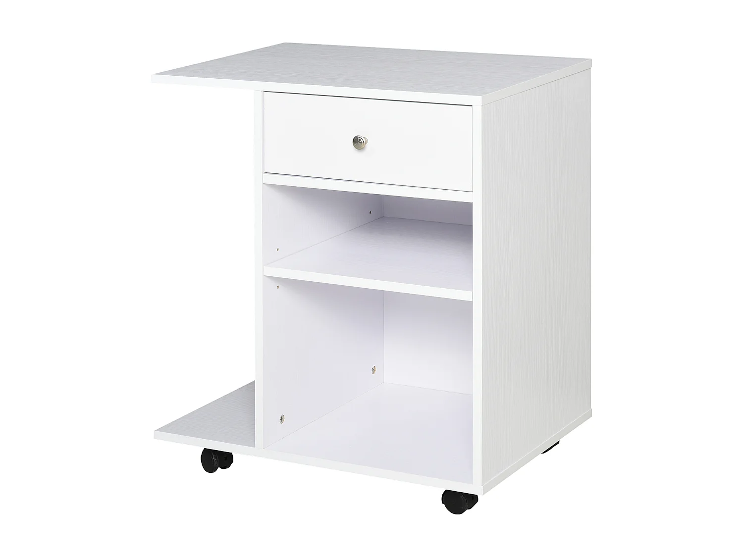 Mobile per stampante con 4 ruote e mensola in legno bianco