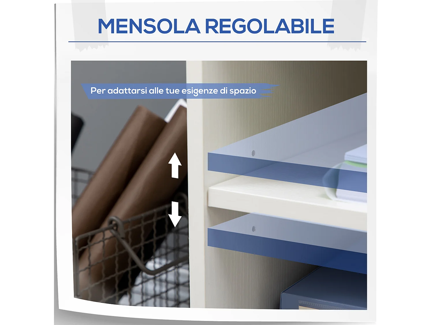 Mobile per stampante con 4 ruote e mensola in legno bianco