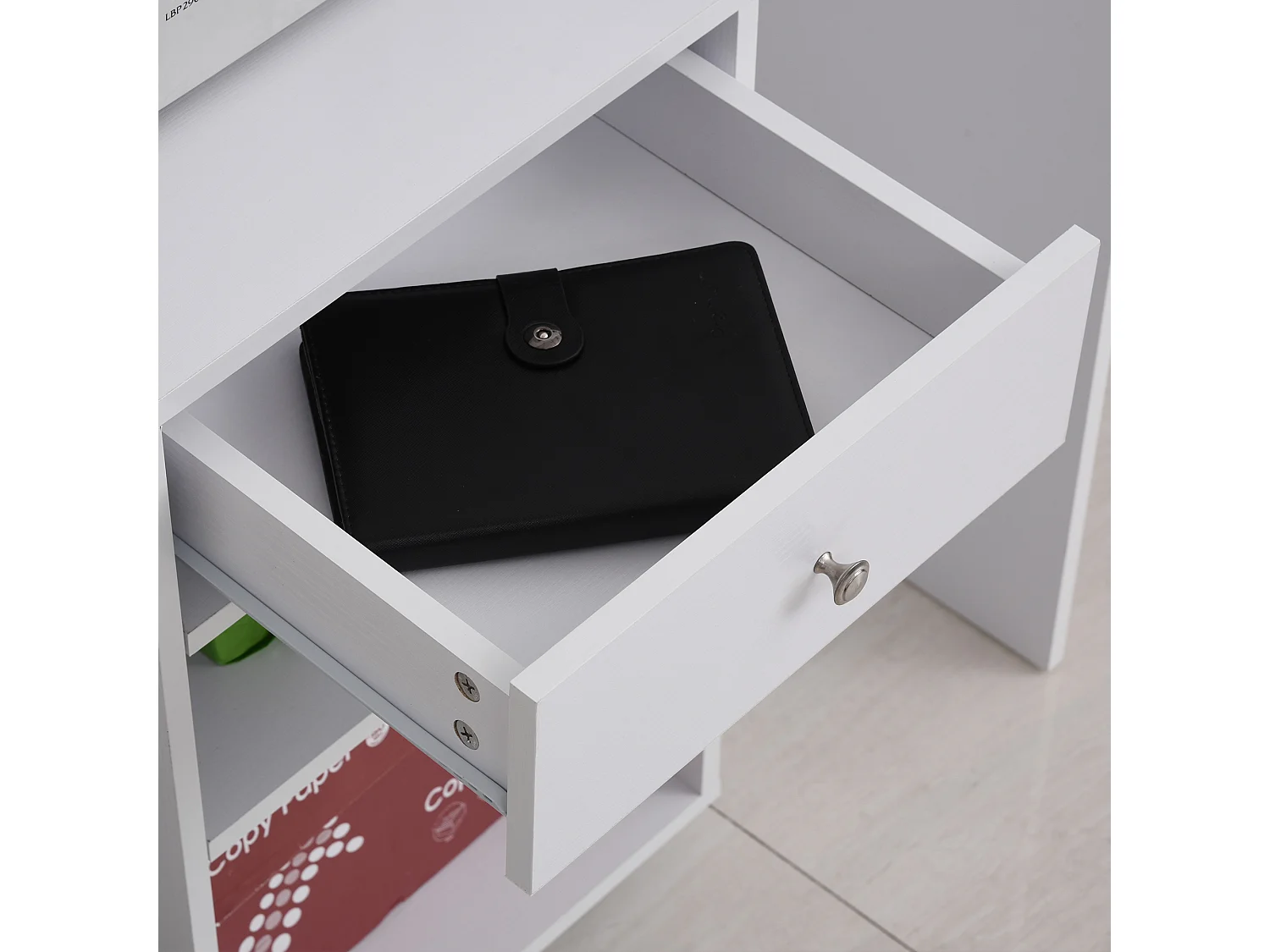 Mobile per stampante con 4 ruote e mensola in legno bianco