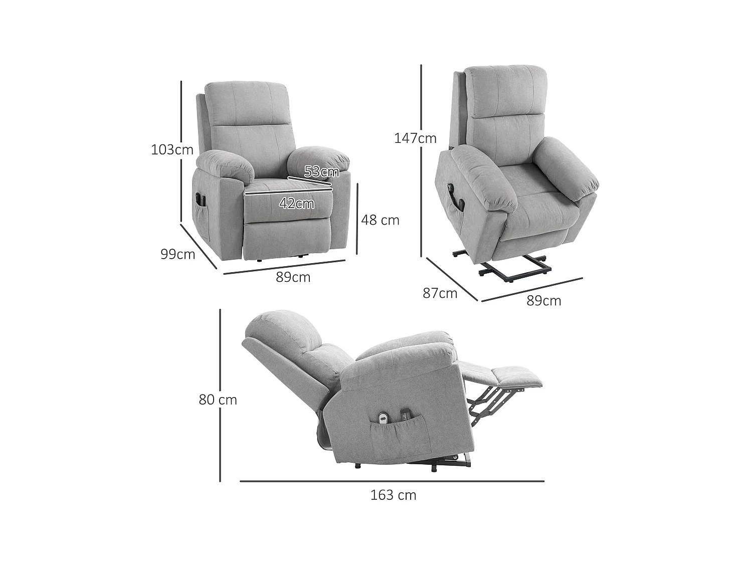Poltrona alzapersona reclinabile a 135° con poggiapiedi grigio chiaro
