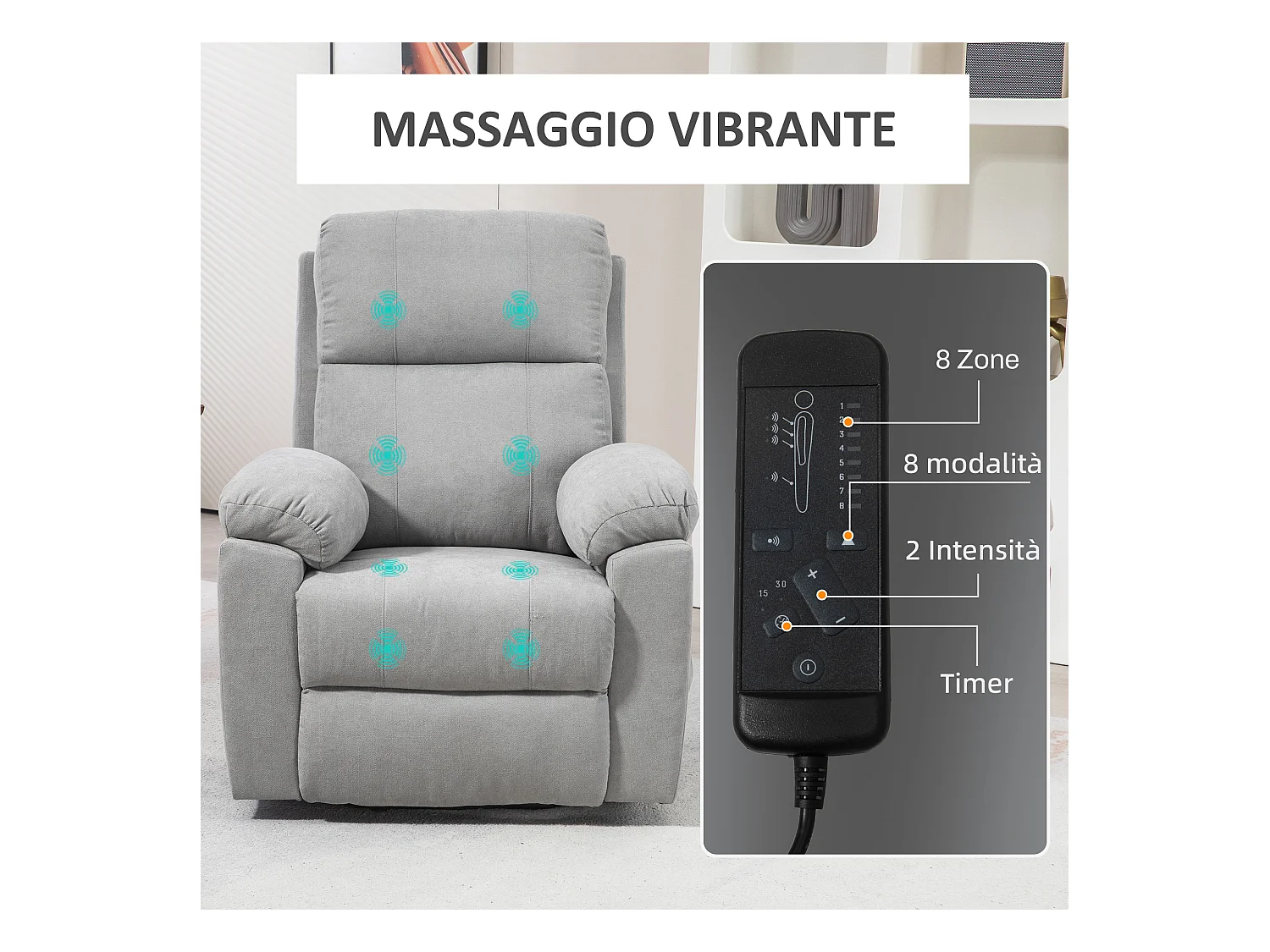 Poltrona alzapersona reclinabile a 135° con poggiapiedi grigio chiaro