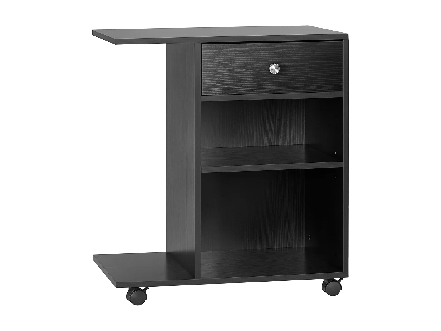 Mobile porta stampante in legno con cassetto e 2 ripiani nero