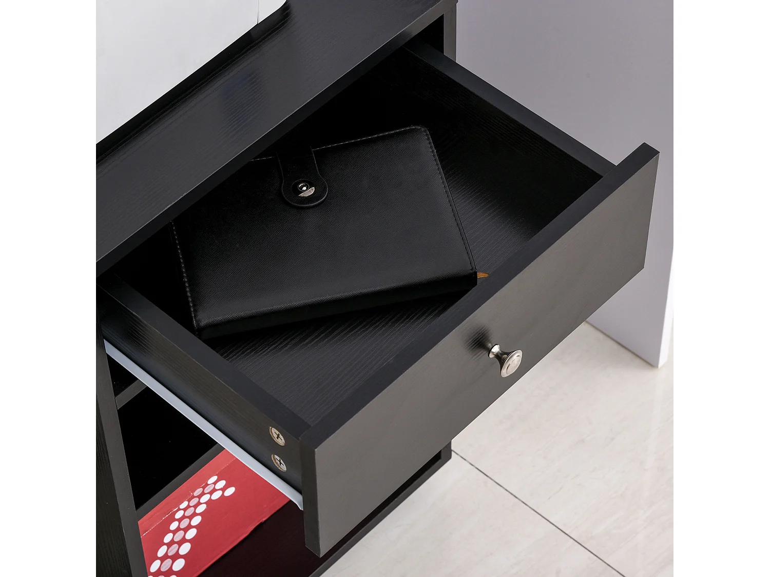 Mobile porta stampante in legno con cassetto e 2 ripiani nero