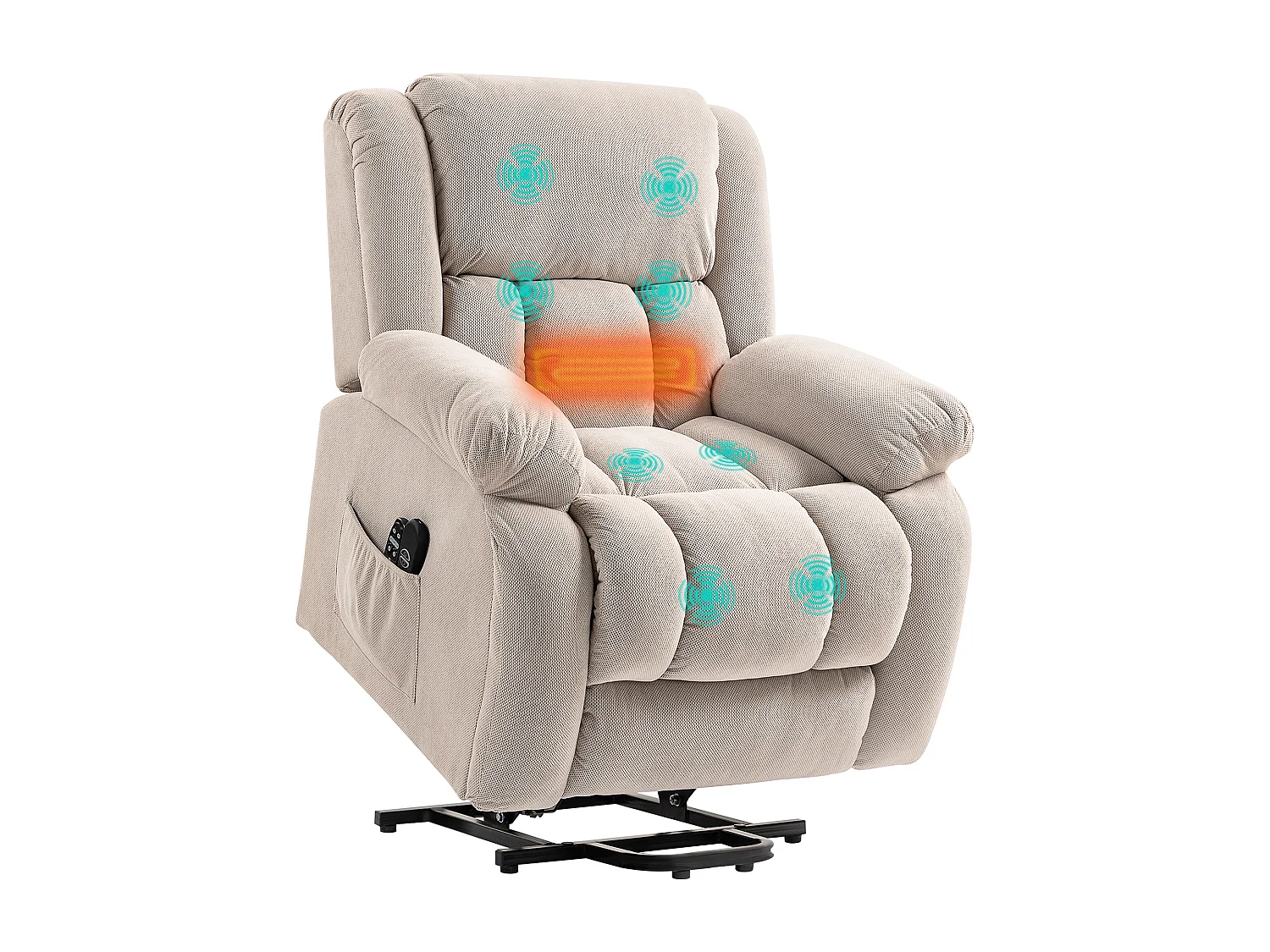 Poltrona alzapersona e reclinabile con 2 tasche e telecomando beige