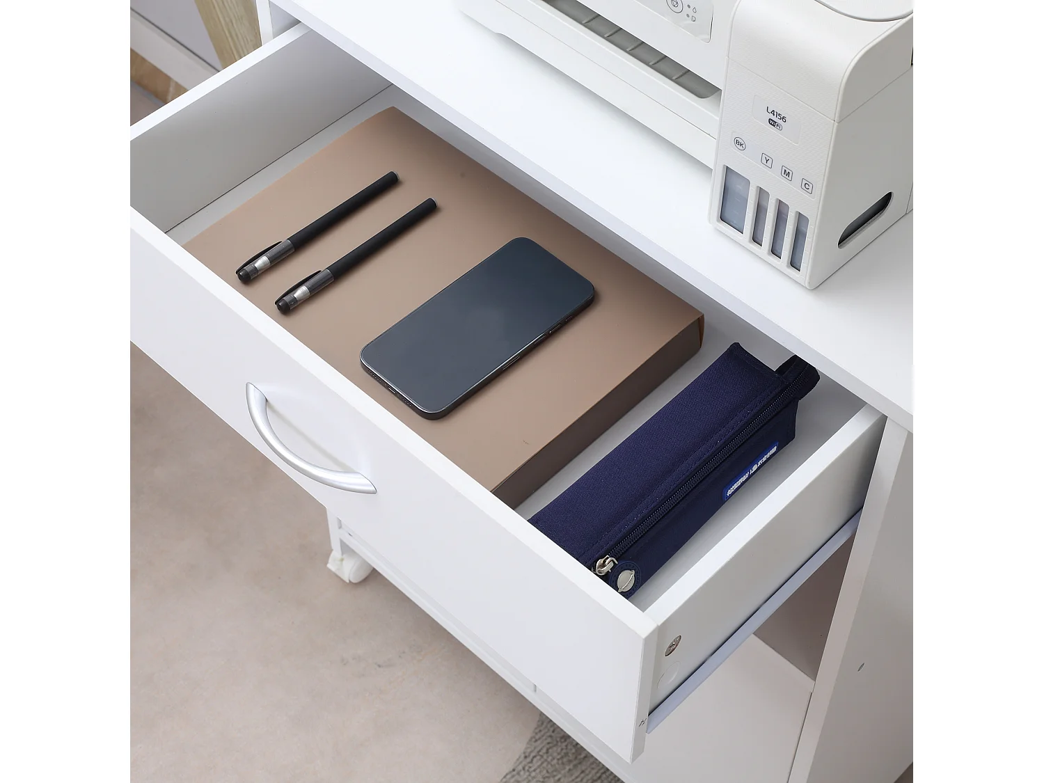 Mobile porta stampante con 4 ruote 60x39x80cm bianco