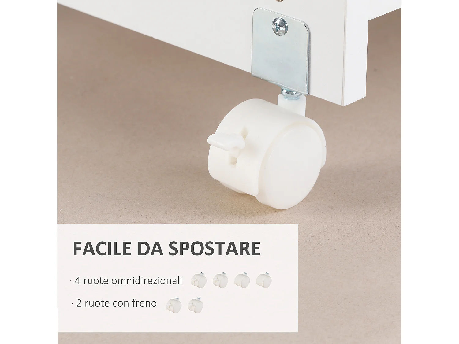 Mobile porta stampante con 4 ruote 60x39x80cm bianco