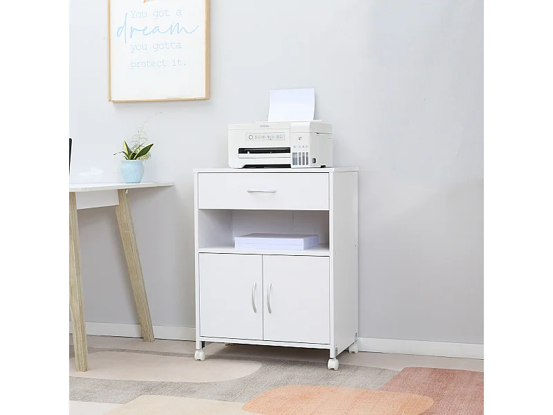 Mobile porta stampante con 4 ruote 60x39x80cm bianco