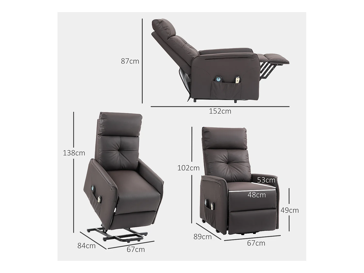 Poltrona alzapersona reclinabile con massaggio e riscaldamento marrone