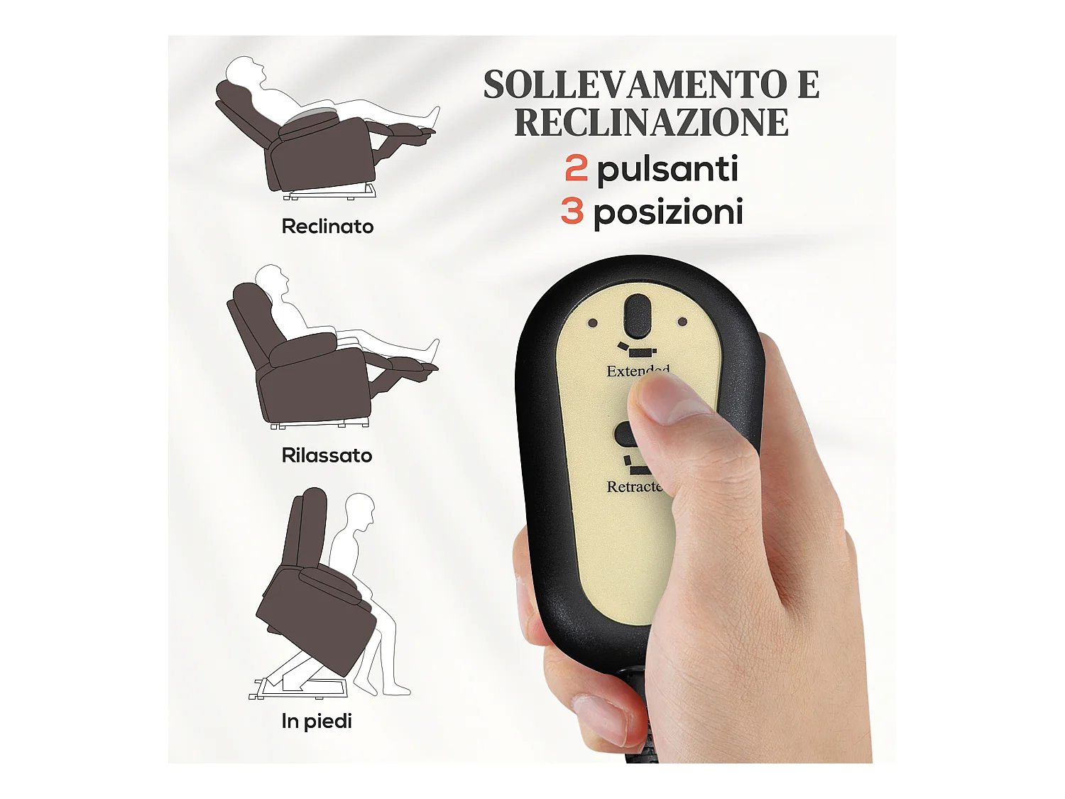 Poltrona alzapersona reclinabile con massaggio e riscaldamento marrone