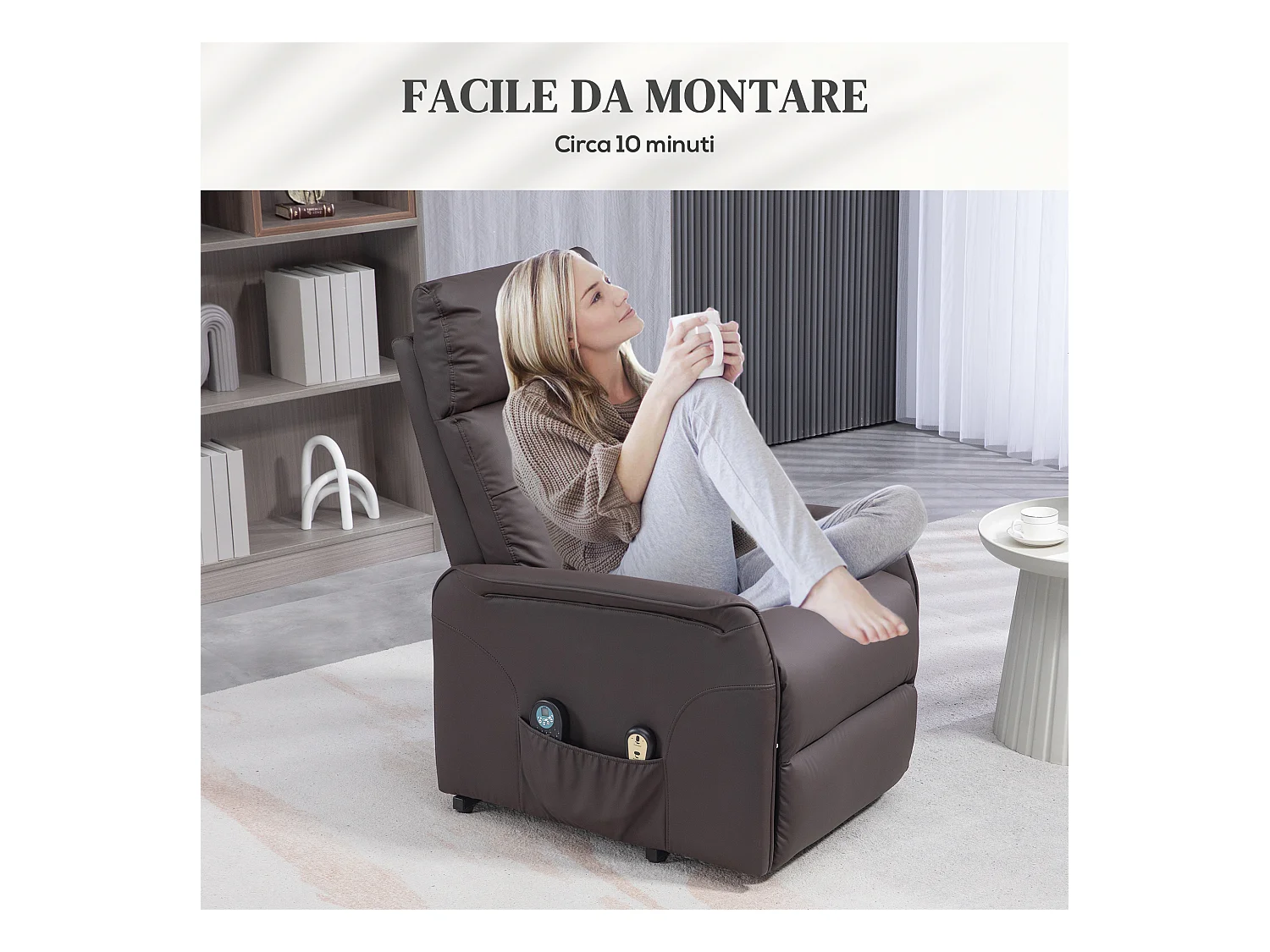 Poltrona alzapersona reclinabile con massaggio e riscaldamento marrone