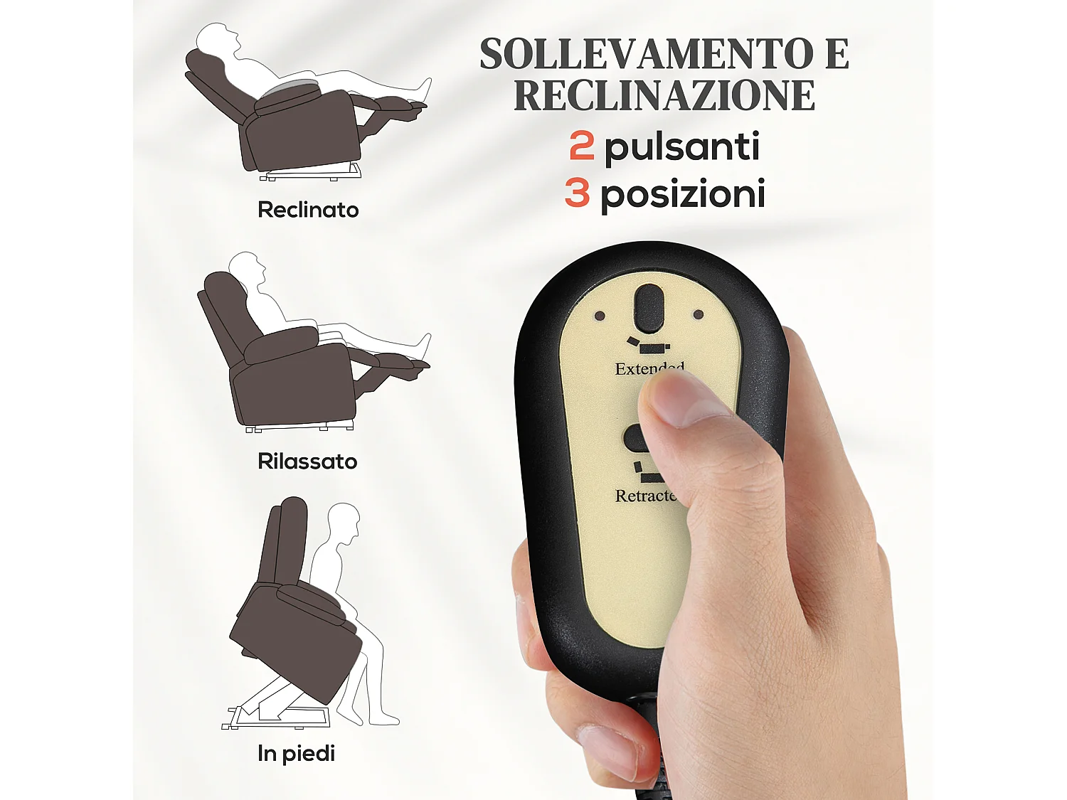 Poltrona alzapersona reclinabile con massaggio e riscaldamento marrone