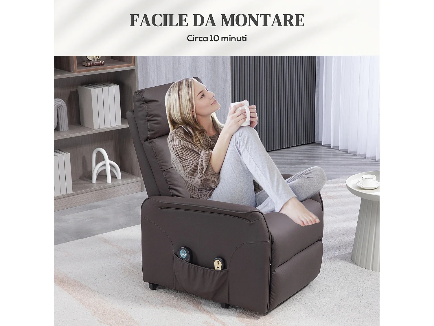 Poltrona alzapersona reclinabile con massaggio e riscaldamento marrone
