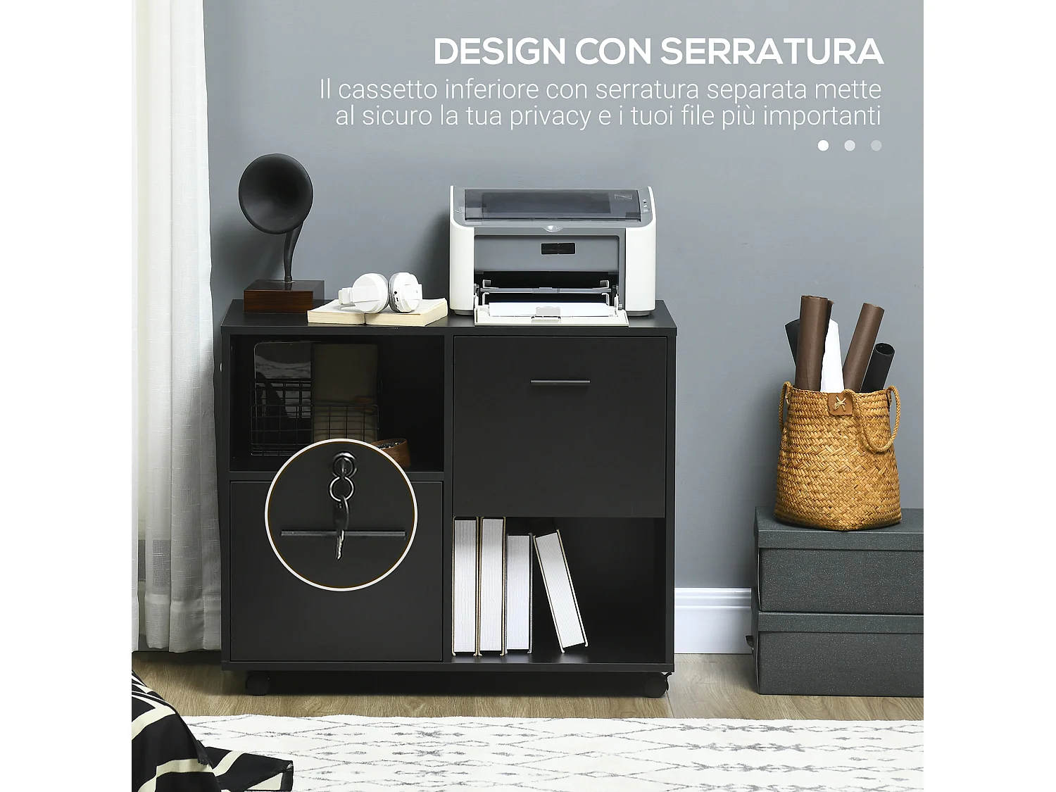 Mobile porta stampante per ufficio in truciolato 80x40x66cm