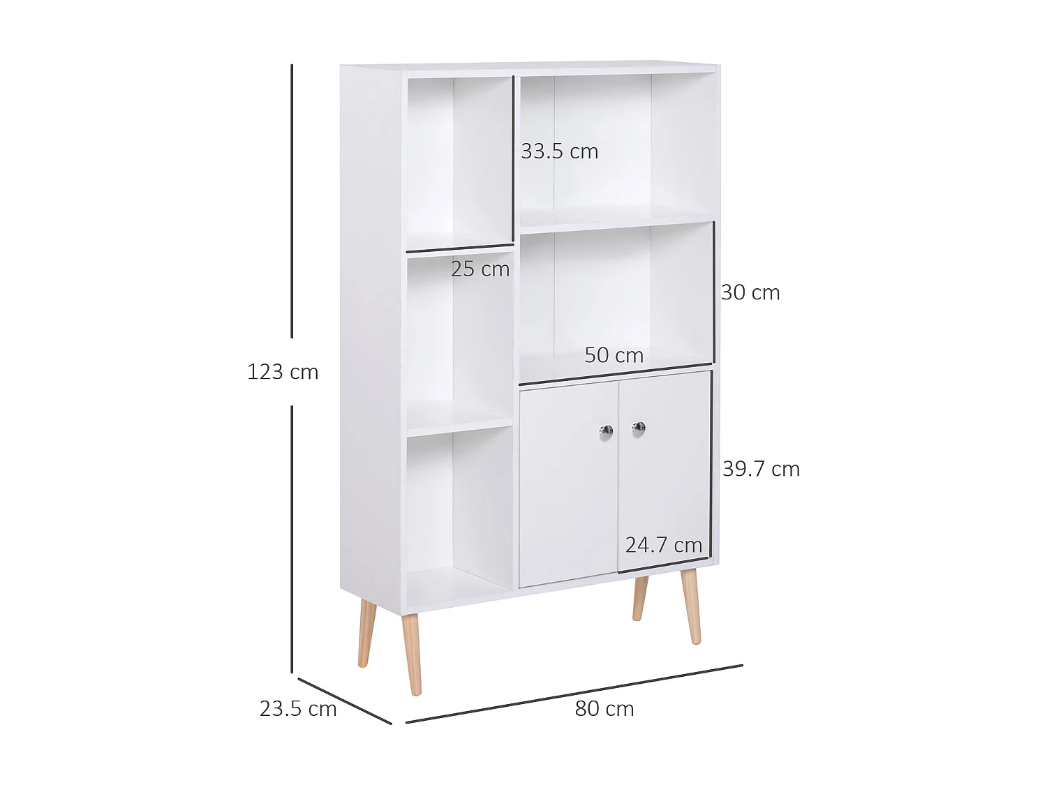 Libreria con piedini in legno di pino bianco 80x23.5x123cm