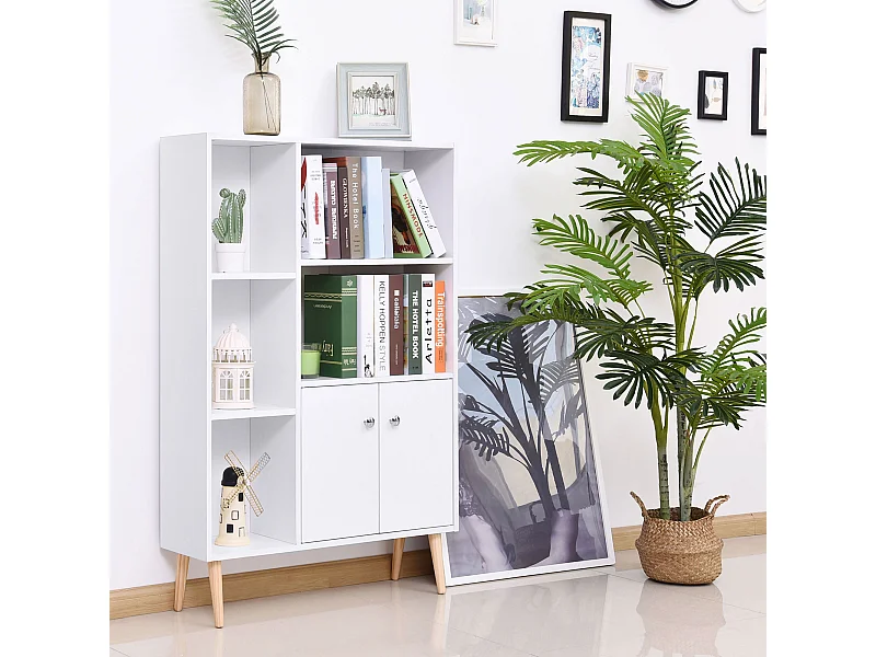 Libreria con piedini in legno di pino bianco 80x23.5x123cm