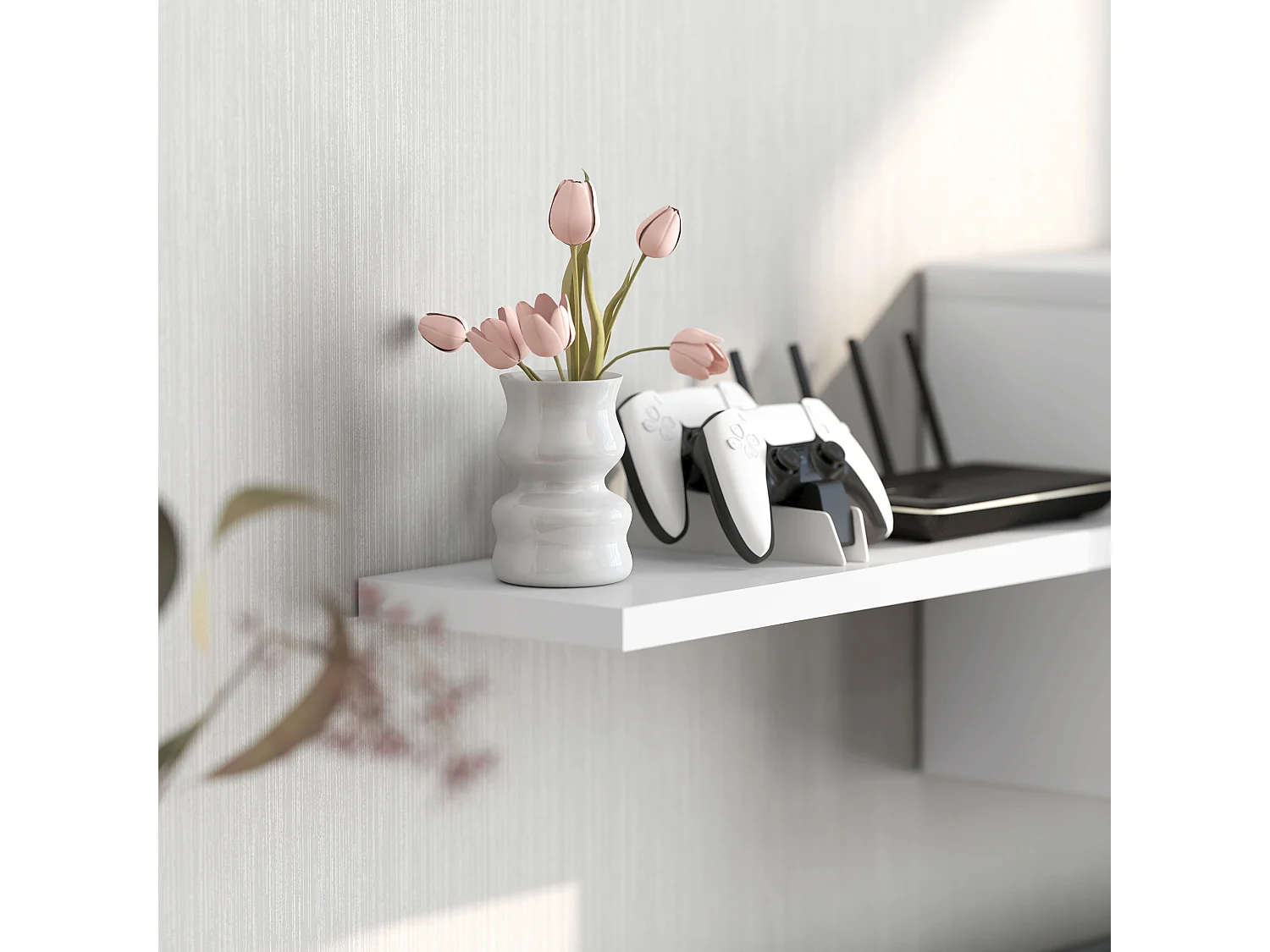 Set mobile TV e armadietto a muro con 7 ripiani e scaffale aperto