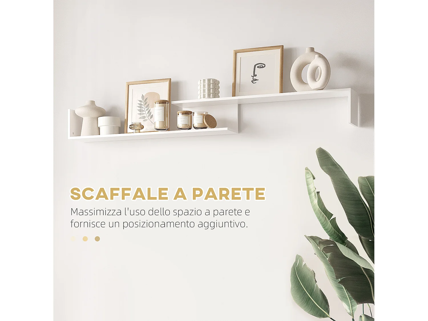 Mobile tv con mensola a muro ripiani e armadietto bianco e legno