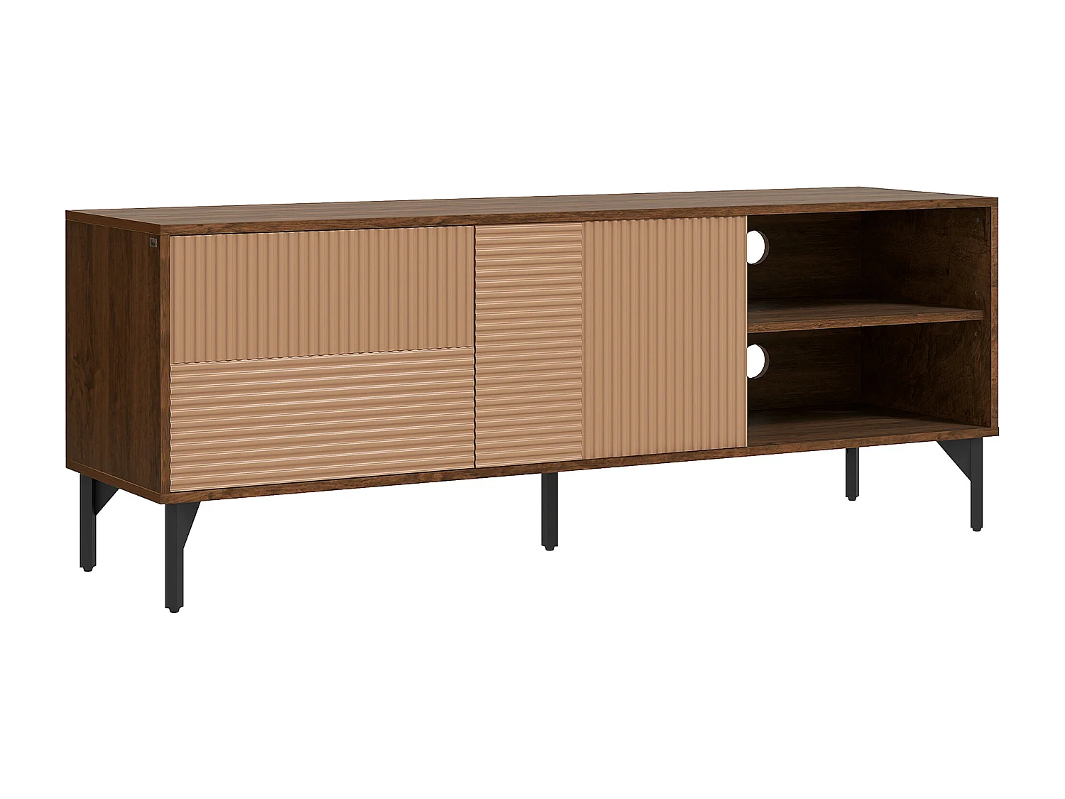 Mobile porta tv fino 65" con 2 armadietti e vani aperti marrone