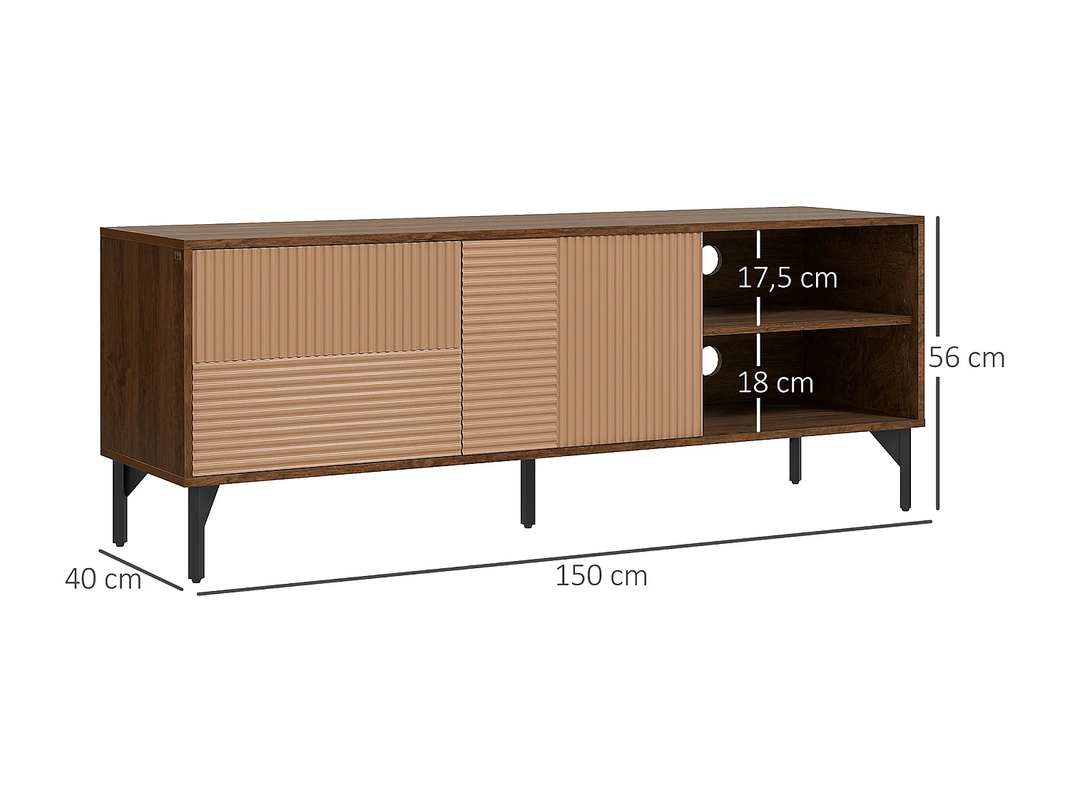 Mobile porta tv fino 65" con 2 armadietti e vani aperti marrone