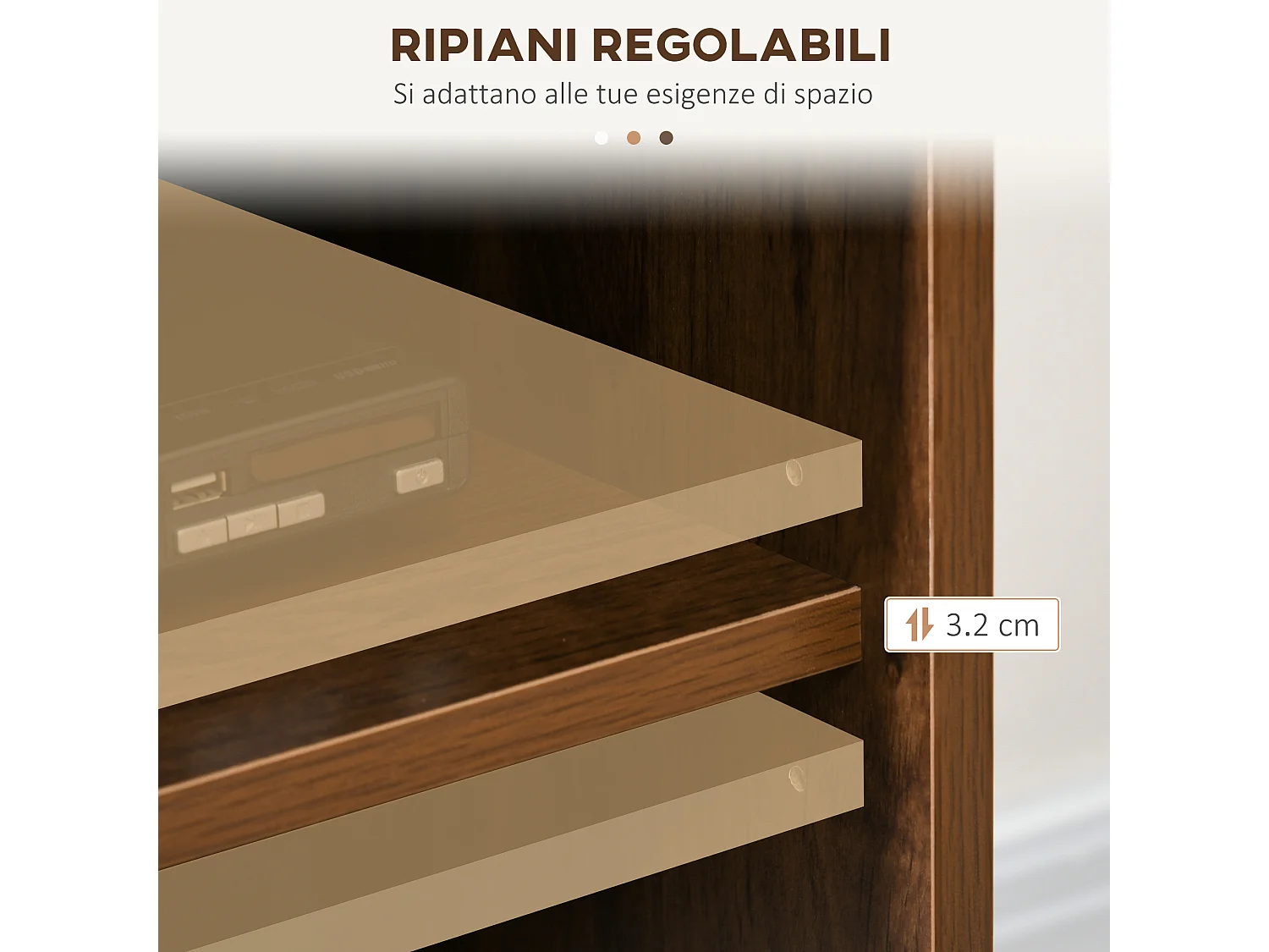 Mobile porta tv fino 65" con 2 armadietti e vani aperti marrone