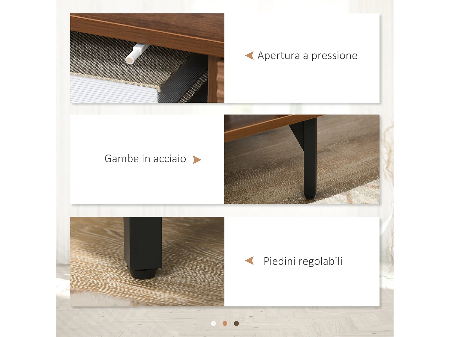 Mobile porta tv fino 65" con 2 armadietti e vani aperti marrone