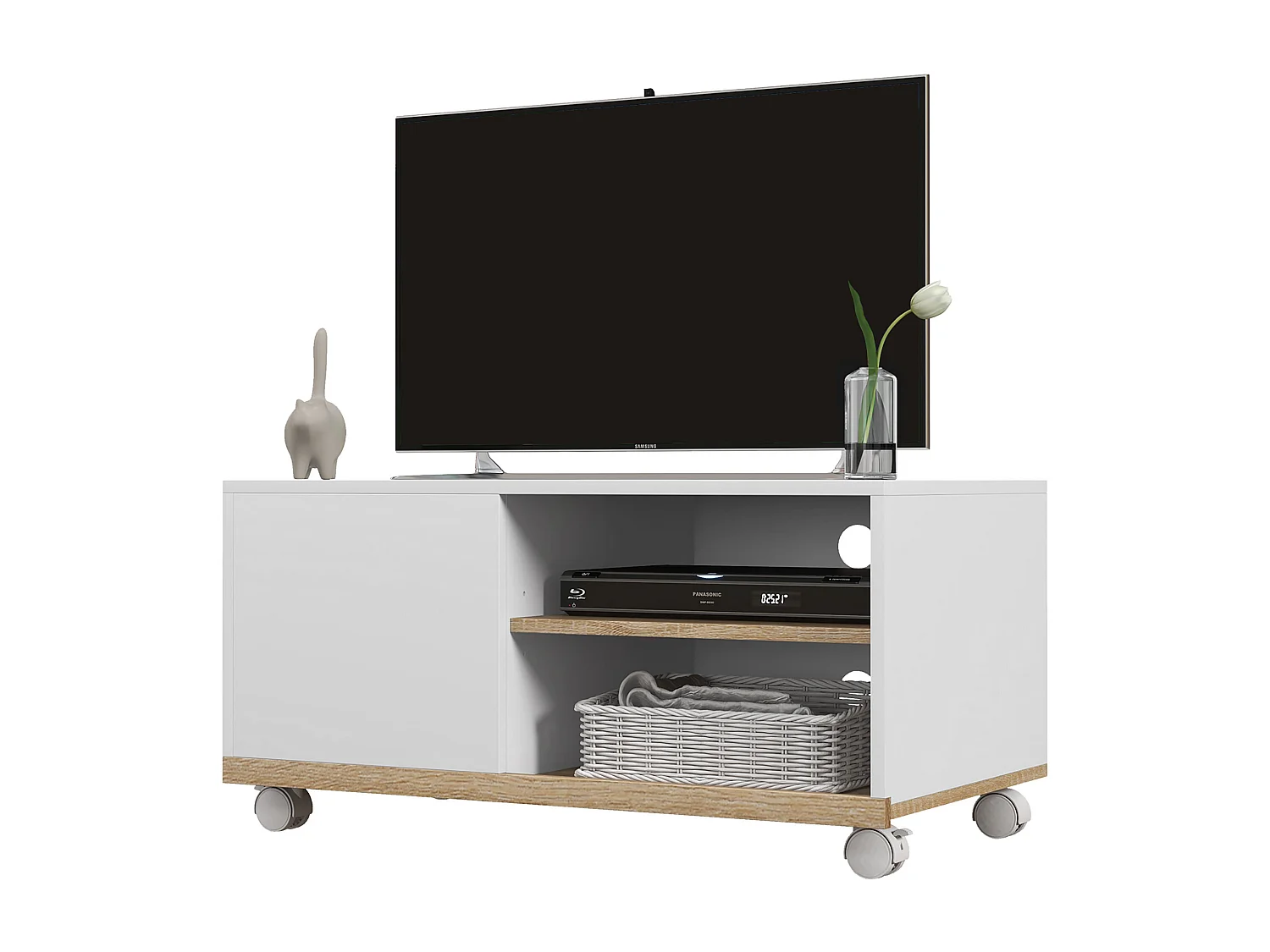 Mobile tv 42&nbsp; max con 2 ripiani aperti e anta in truciolato bianco