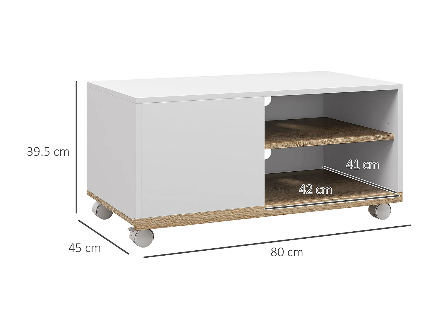 Mobile tv 42&nbsp; max con 2 ripiani aperti e anta in truciolato bianco