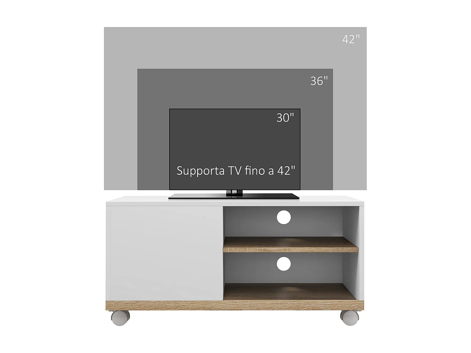 Mobile tv 42&nbsp; max con 2 ripiani aperti e anta in truciolato bianco