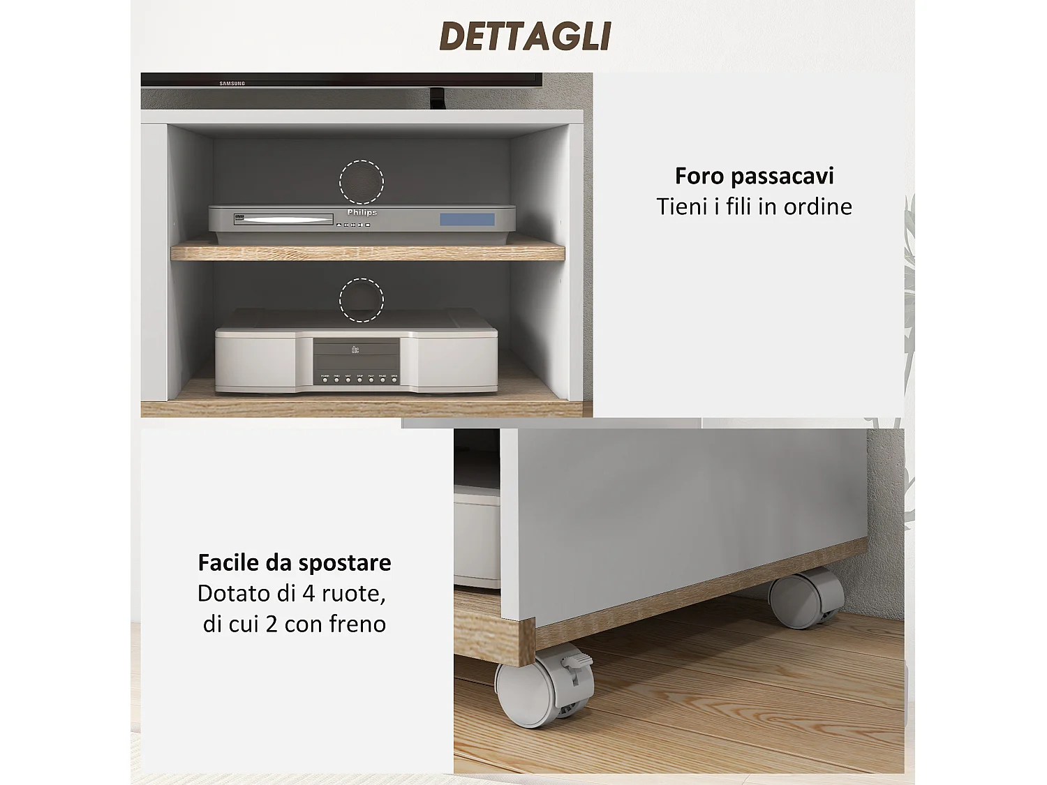 Mobile tv 42&nbsp; max con 2 ripiani aperti e anta in truciolato bianco