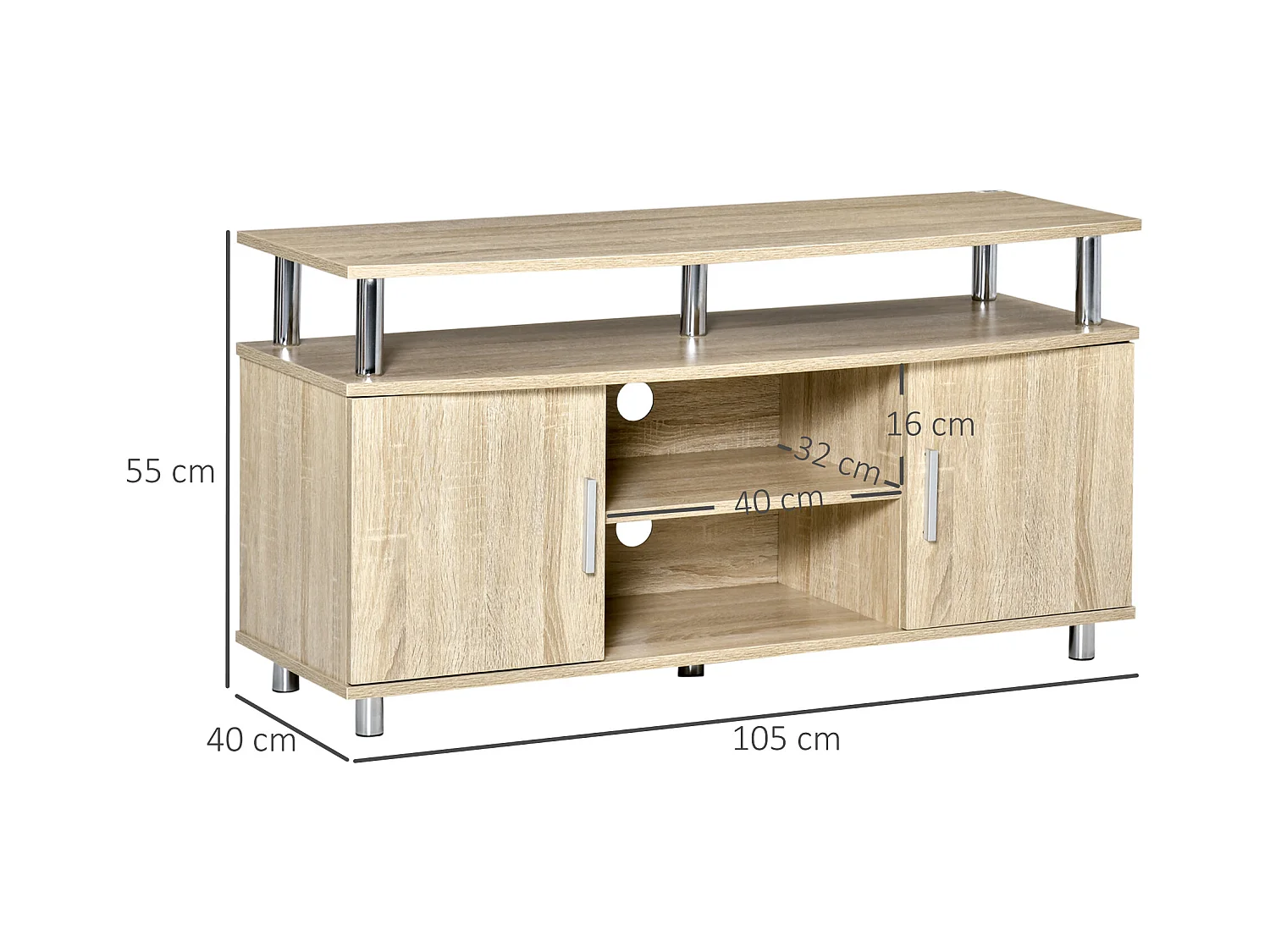 Mobile tv moderno con 2 armadietti in mdf 105x40x55cm quercia