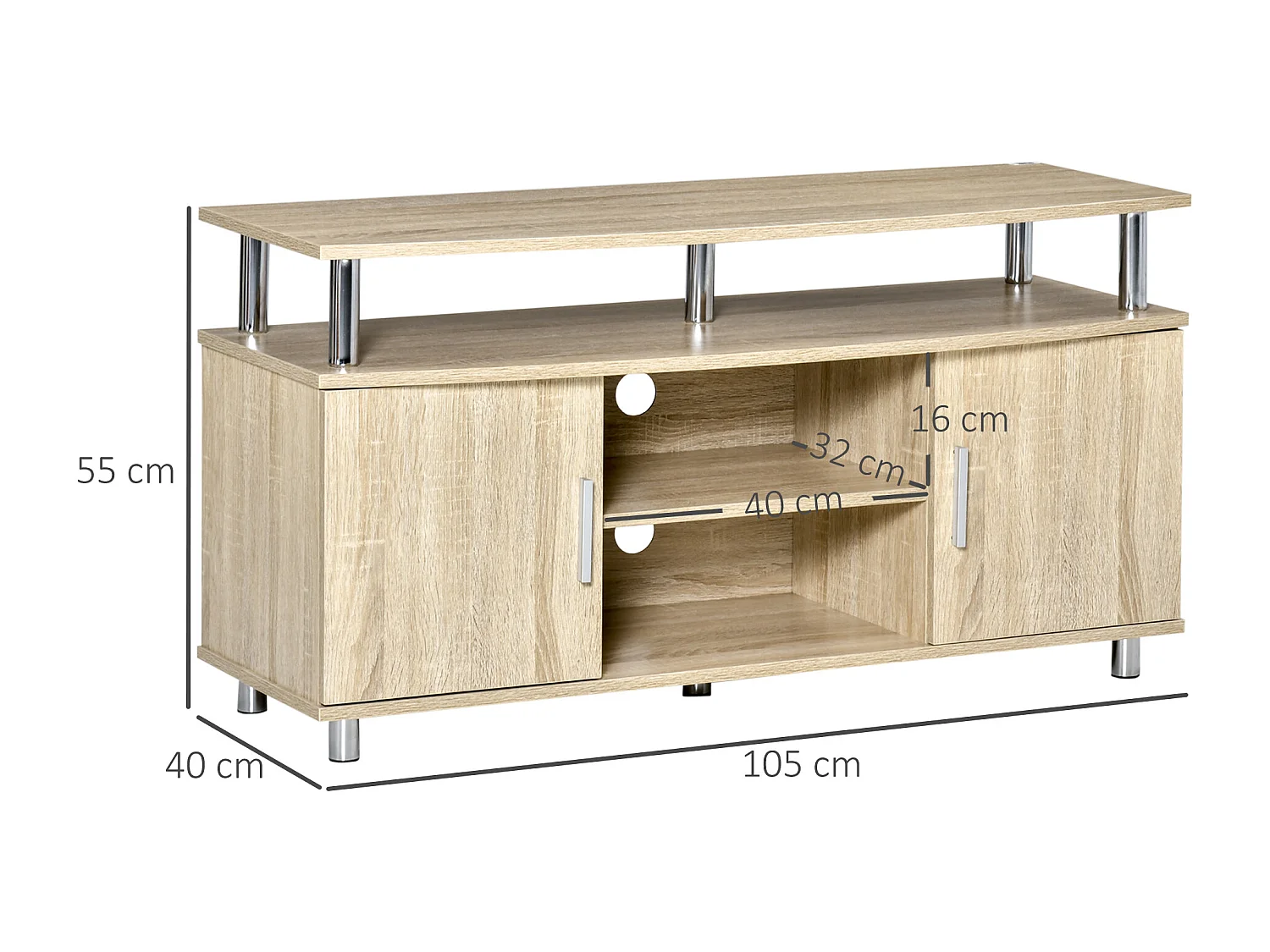 Mobile tv moderno con 2 armadietti in mdf 105x40x55cm quercia