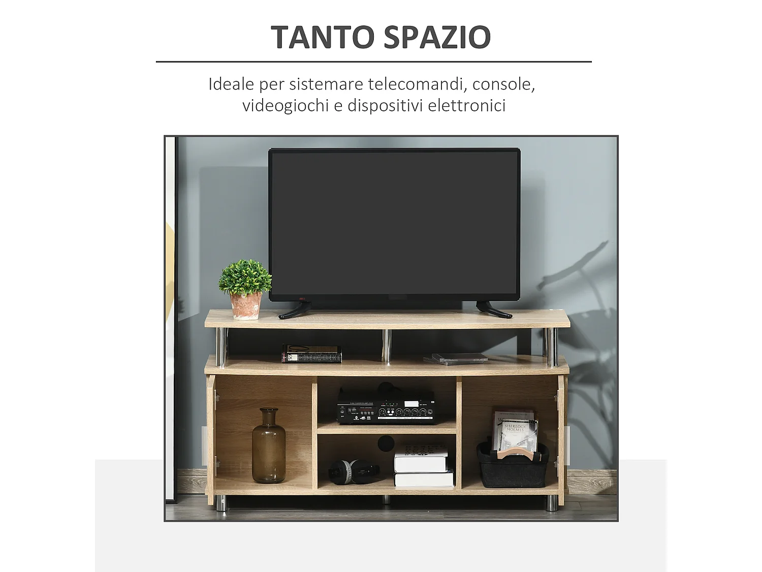 Mobile tv moderno con 2 armadietti in mdf 105x40x55cm quercia