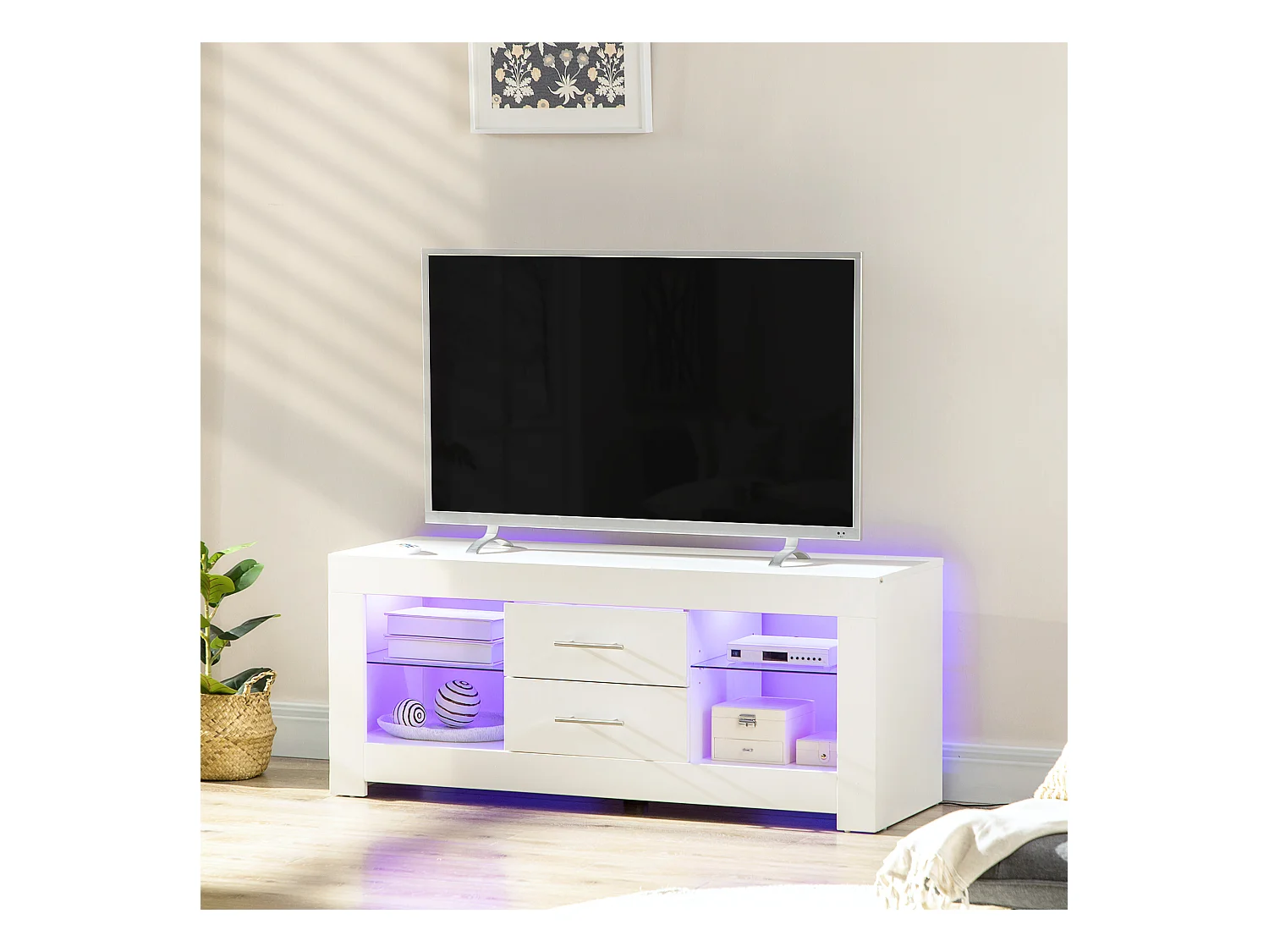 Mobile tv con luci led 12 colori e telecomando in legno e vetro