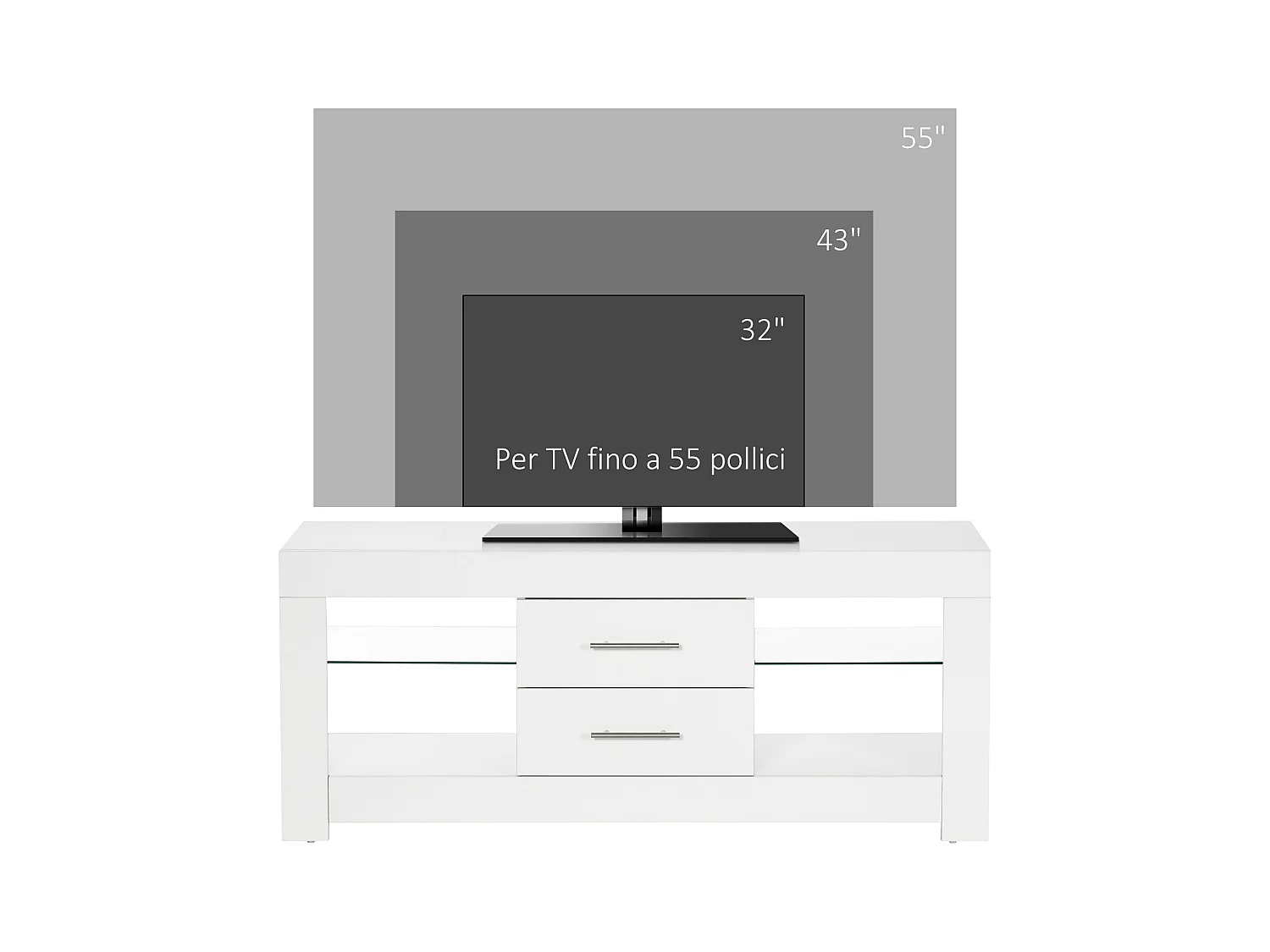 Mobile tv con luci led 12 colori e telecomando in legno e vetro