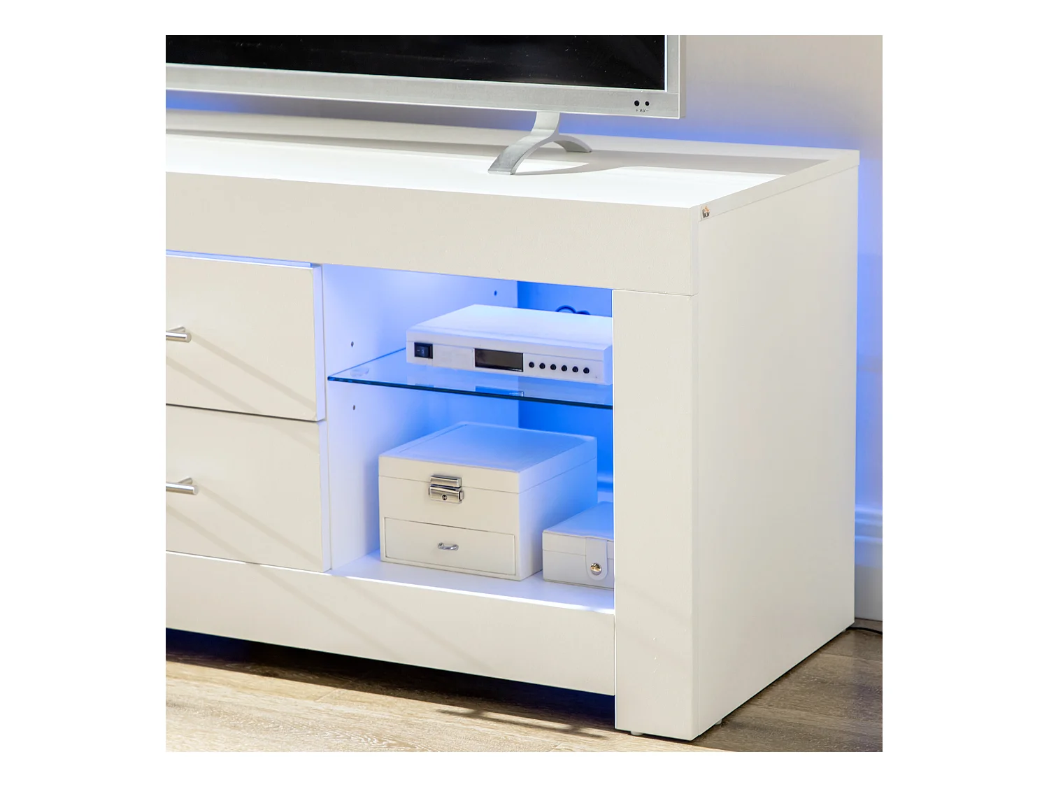 Mobile tv con luci led 12 colori e telecomando in legno e vetro