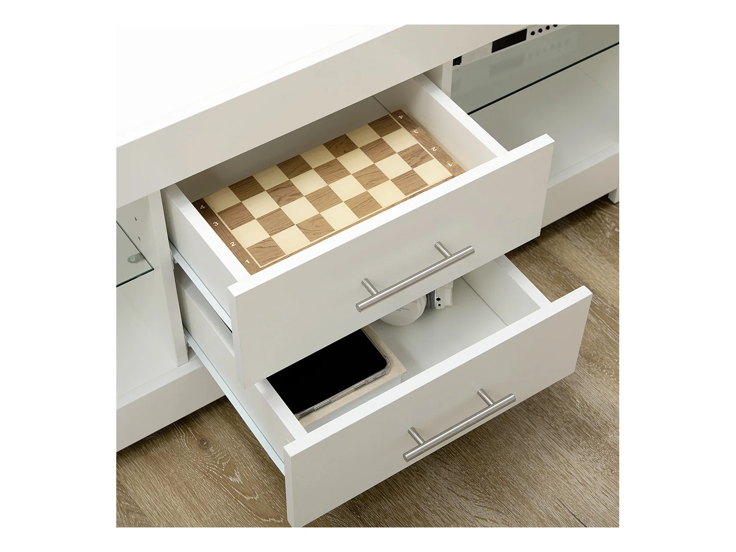 Mobile tv con luci led 12 colori e telecomando in legno e vetro