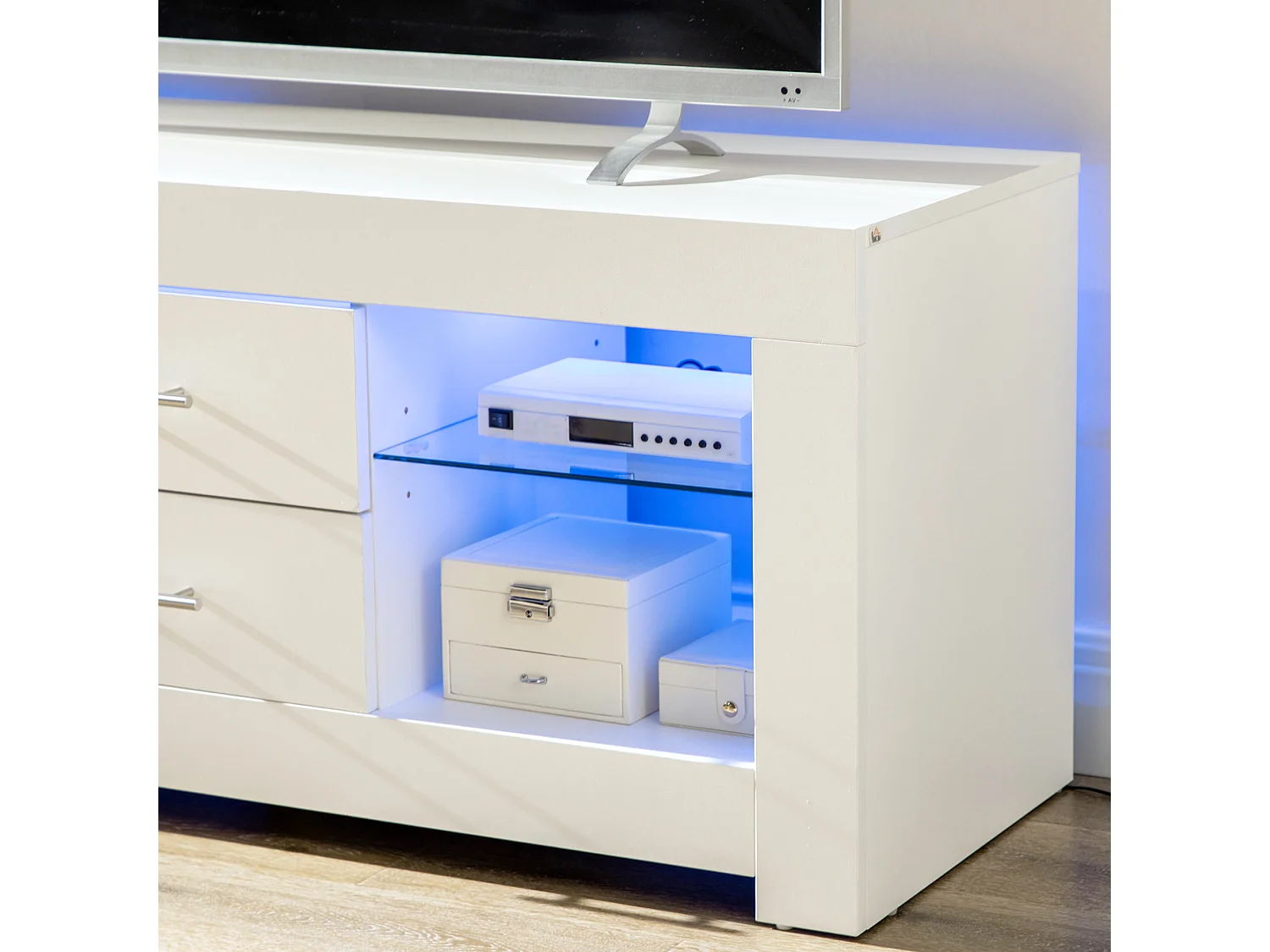 Mobile tv con luci led 12 colori e telecomando in legno e vetro