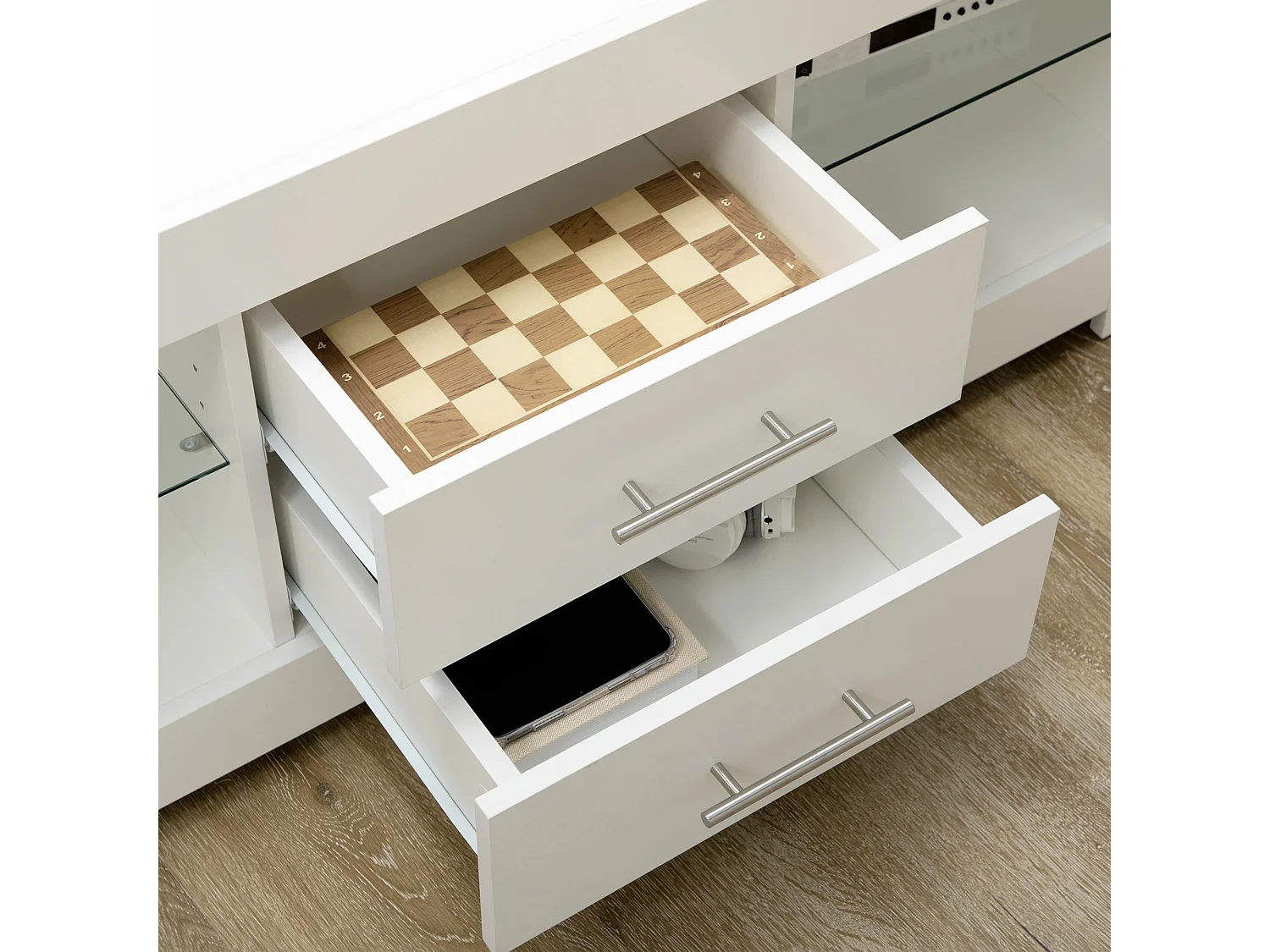 Mobile tv con luci led 12 colori e telecomando in legno e vetro