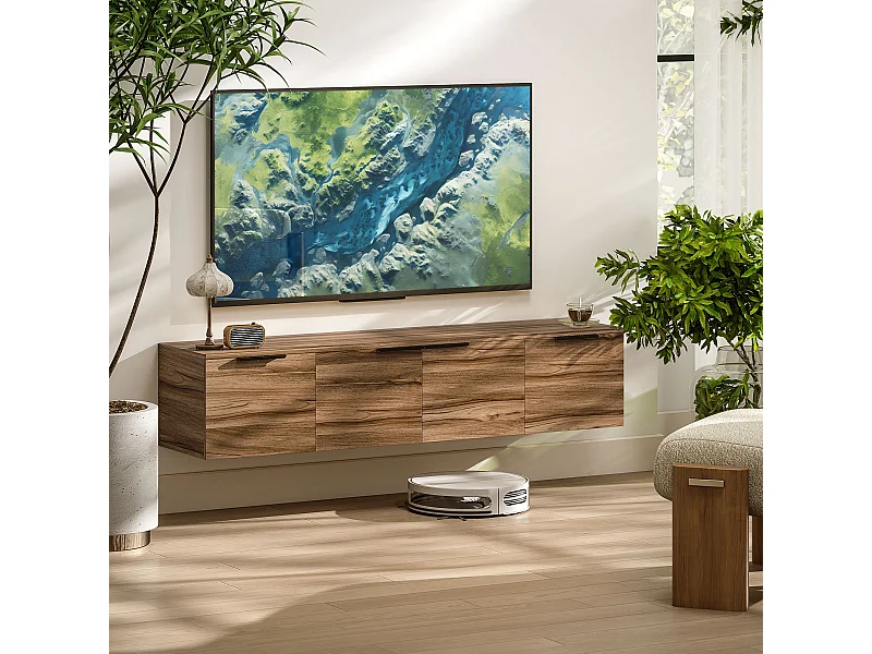 Mobile porta tv sospeso fino 65" con 3 armadietti stile industriale