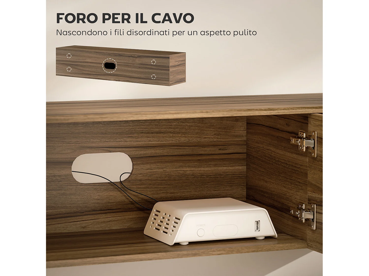 Mobile porta tv sospeso fino 65" con 3 armadietti stile industriale