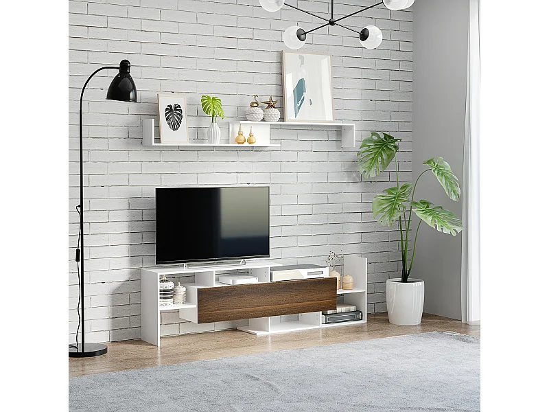 Mobile tv con mensola a muro ripiani aperti e armadietto