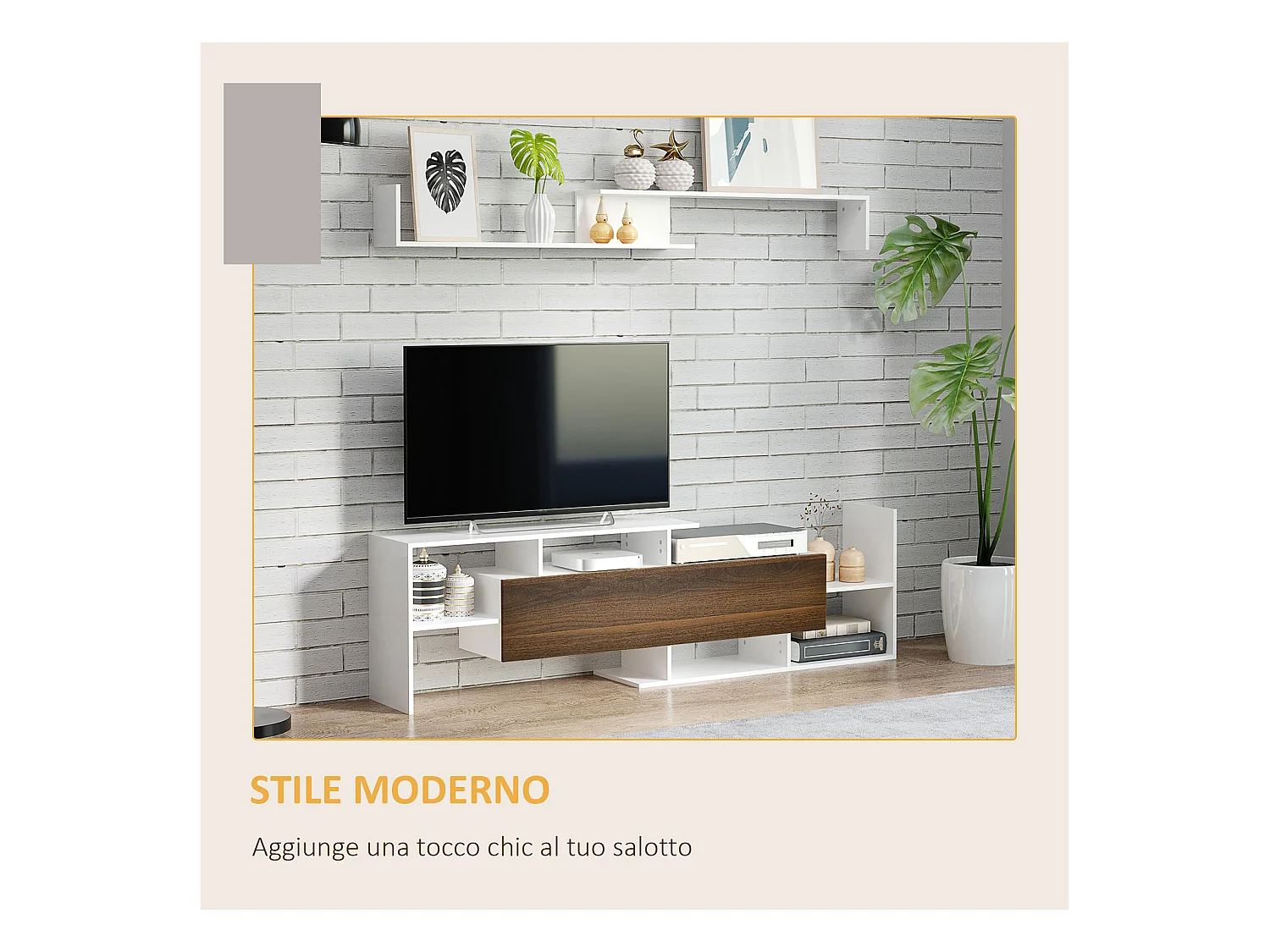 Mobile tv con mensola a muro ripiani aperti e armadietto