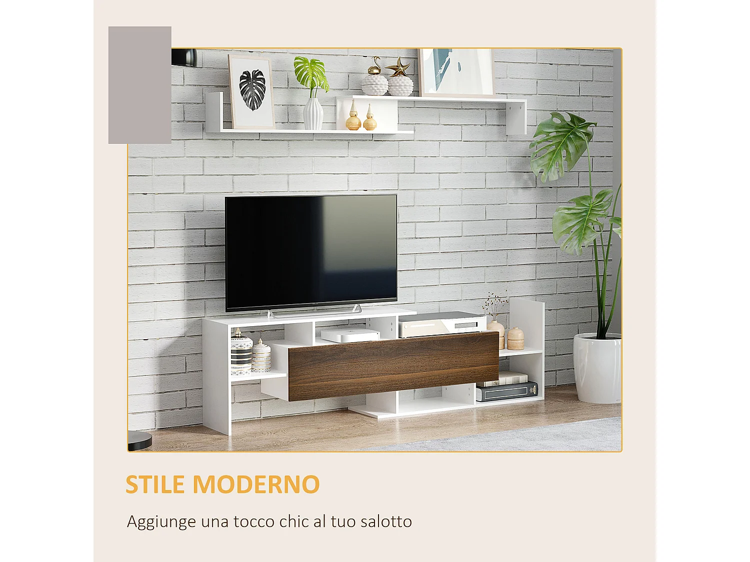 Mobile tv con mensola a muro ripiani aperti e armadietto