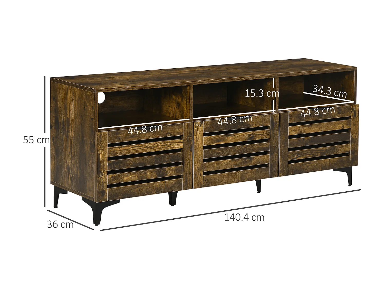 Mobile tv fino a 65" in stile rustico 140,4x36x55cm marrone