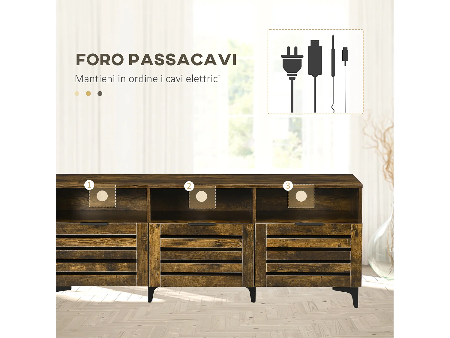 Mobile tv fino a 65" in stile rustico 140,4x36x55cm marrone