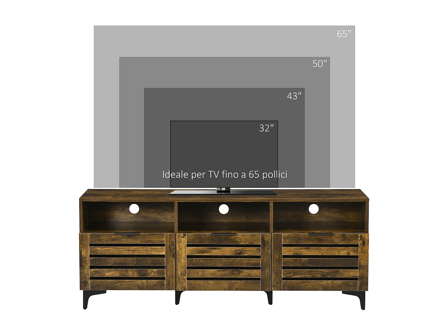 Mobile tv fino a 65" in stile rustico 140,4x36x55cm marrone